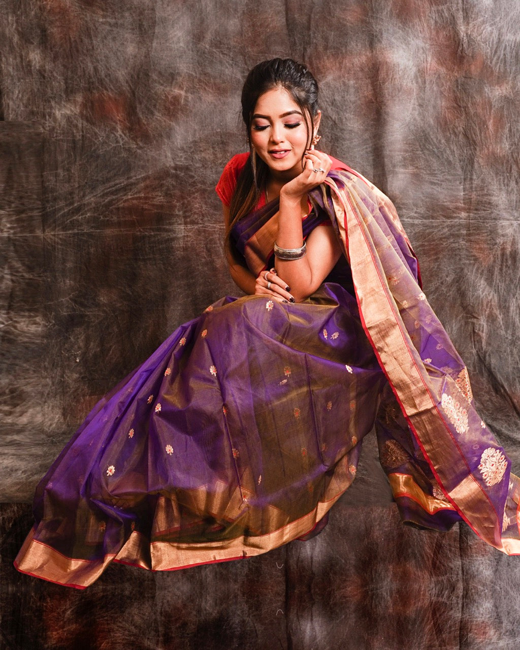 Chanderi silk purple saree with zari work nieshfashion