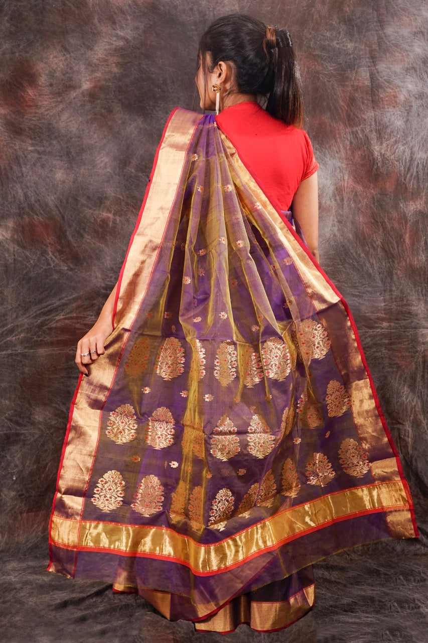 Chanderi silk purple saree with zari work nieshfashion