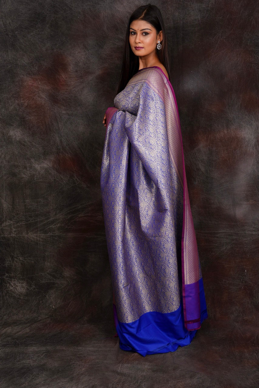 banarasi blue semi silk saree nieshfashion