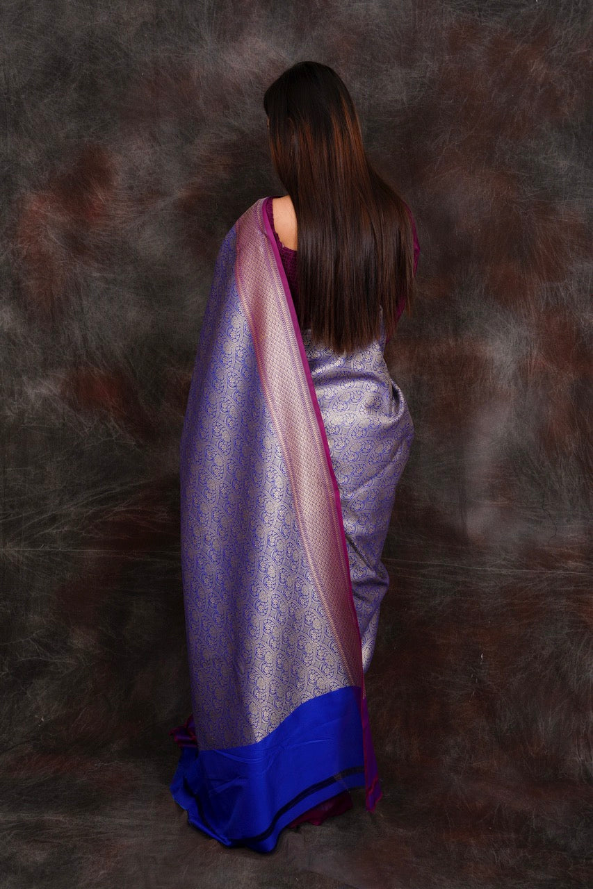 banarasi blue semi silk saree nieshfashion