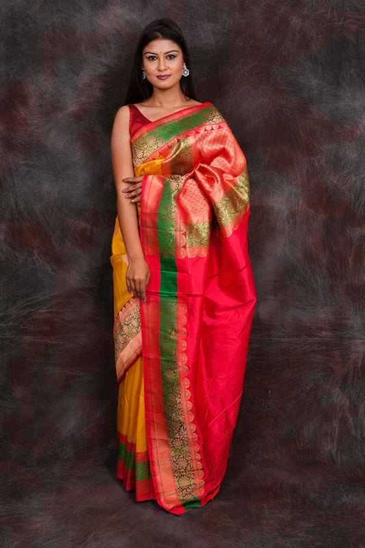 banarasi yellow silk saree nieshfashion