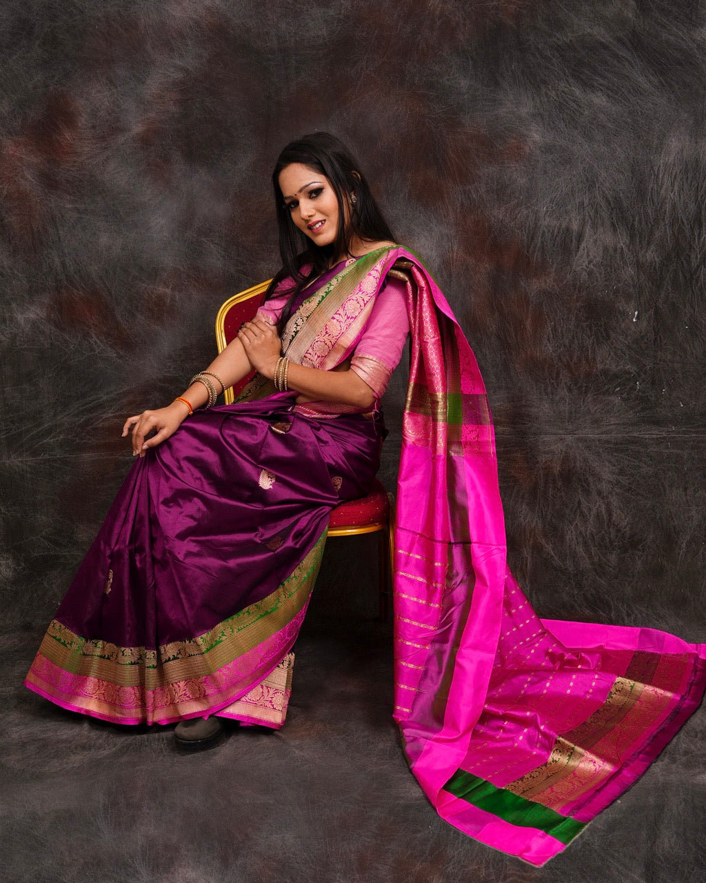 banarasi purple pure silk saree nieshfashion