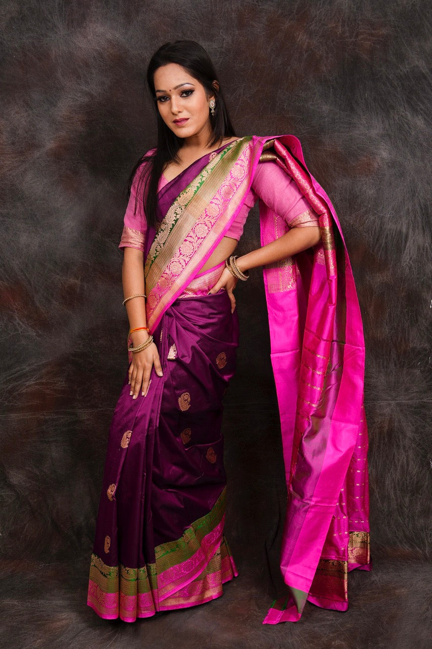 banarasi purple pure silk saree nieshfashion