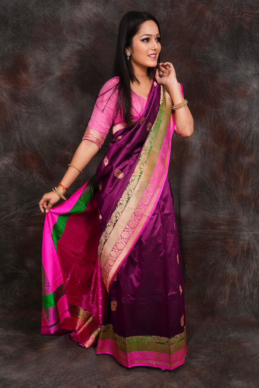 banarasi purple pure silk saree nieshfashion