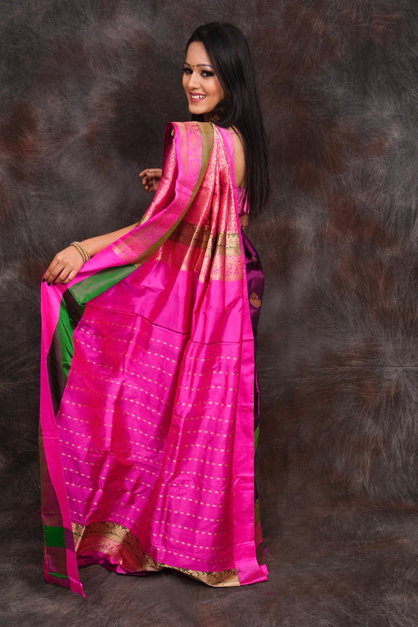 banarasi purple pure silk saree nieshfashion