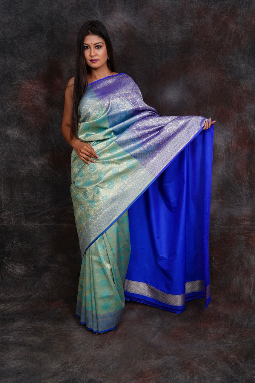 banarasi green floral silk saree nieshfashion