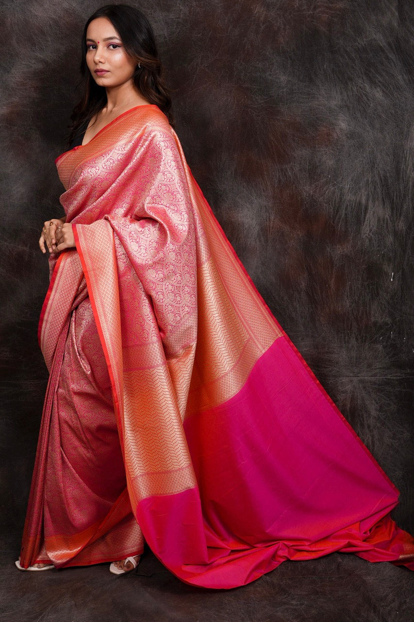 banarasi pink semi silk saree nieshfashion