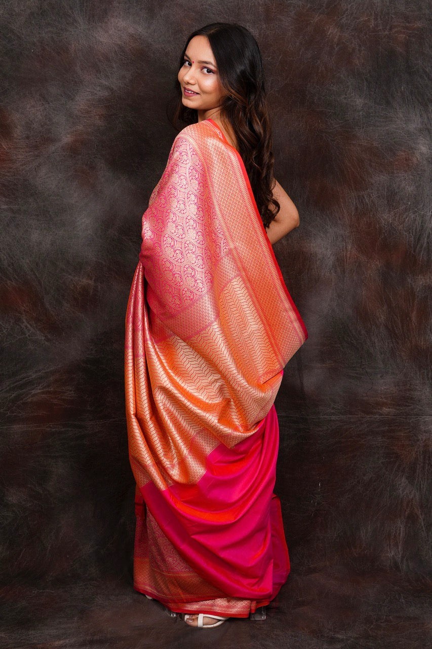 banarasi pink semi silk saree nieshfashion