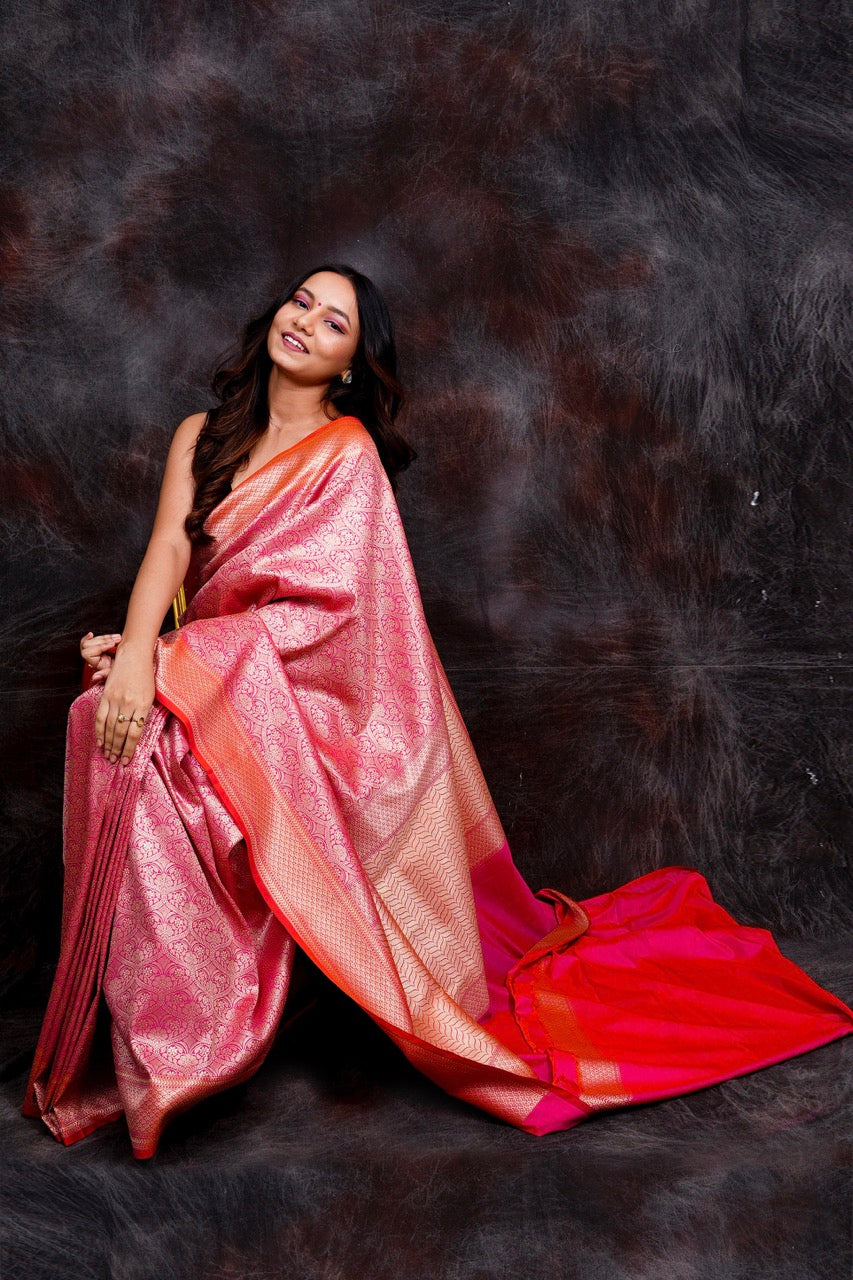 banarasi pink semi silk saree nieshfashion