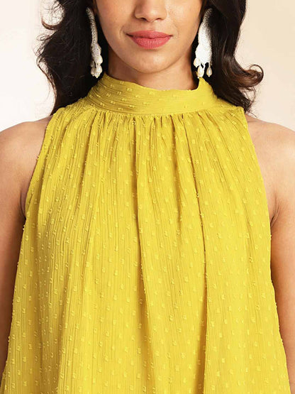 Yellow Dobby Chiffon Solid Co-Ord Set