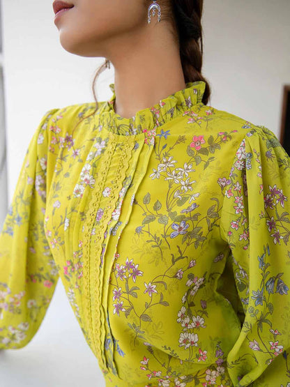 Lime Green Georgette Floral Regular Co-Ord Set