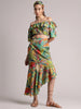 Green Muslin Tropical Ruffles Asymmetric Co-Ord Set