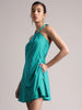 Aqua Solid Halter Neck Tie-Up Wrap Dress