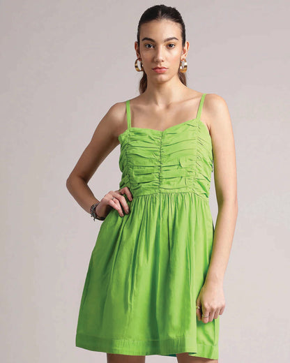 Lime Cotton Solid Fit & Flare Dress