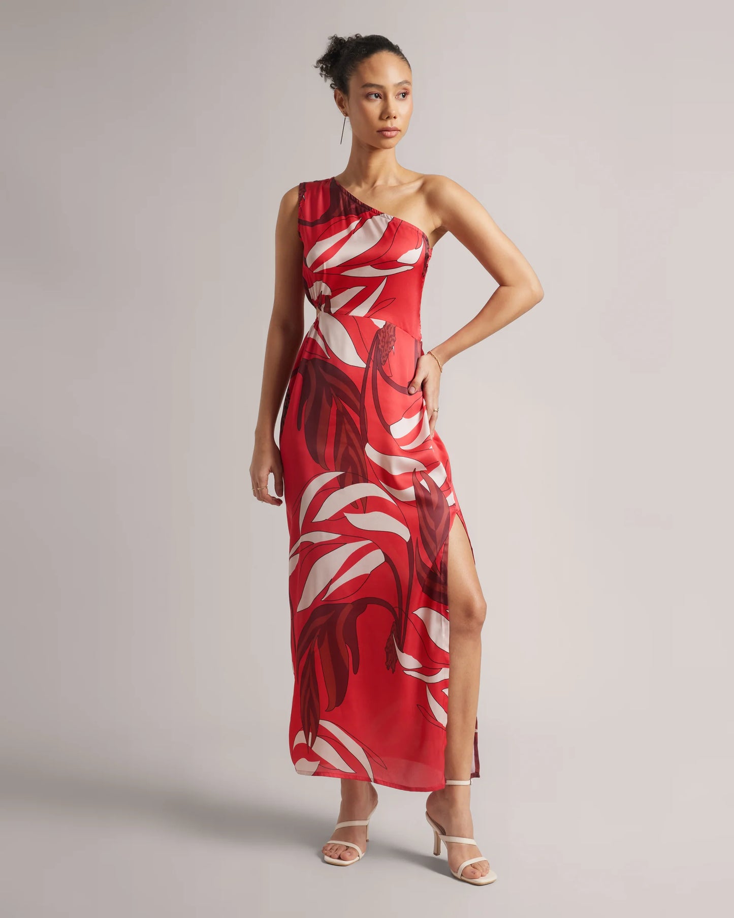 Crimson Red One-Shoulder Cut-Out Maxi Dress