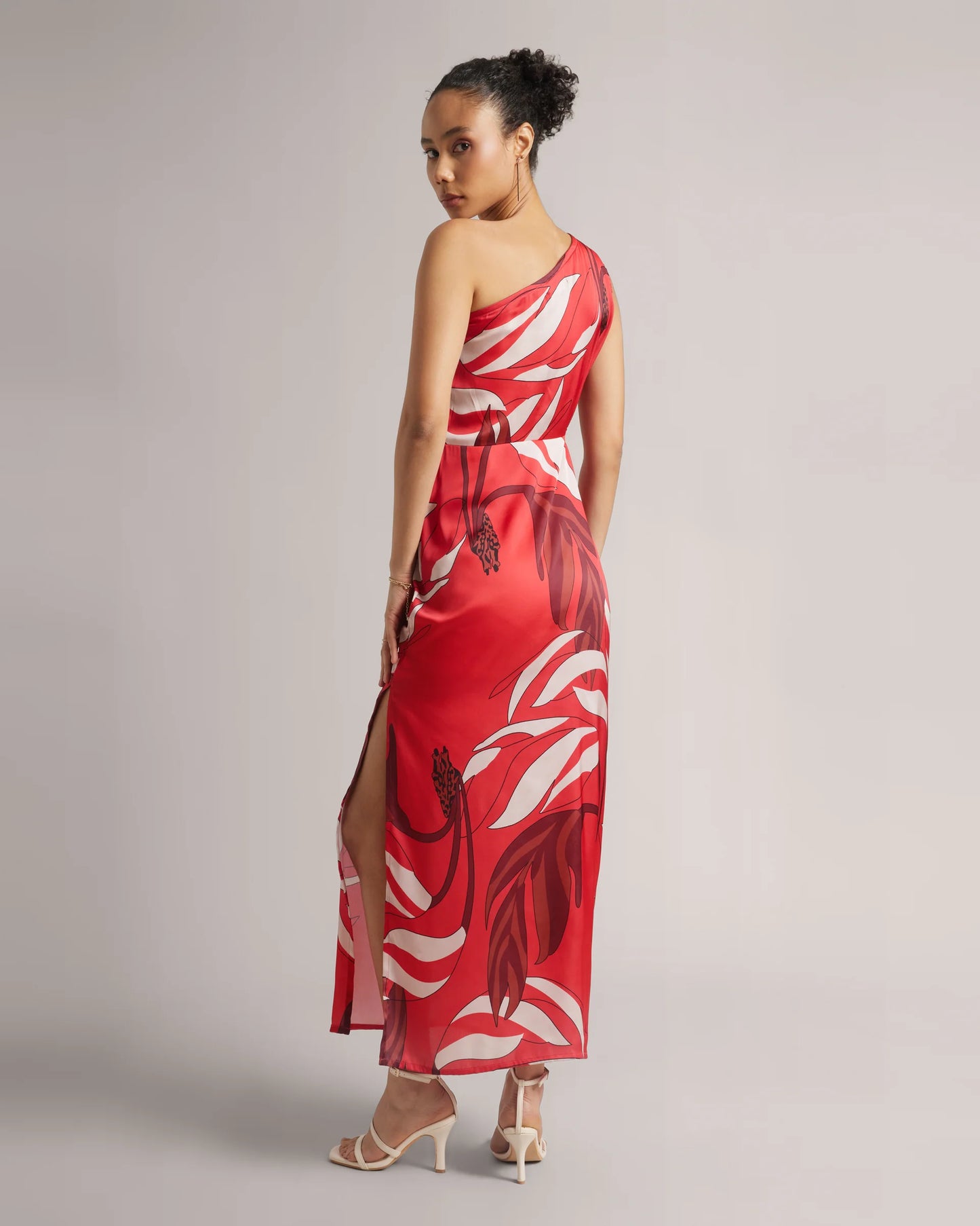 Crimson Red One-Shoulder Cut-Out Maxi Dress