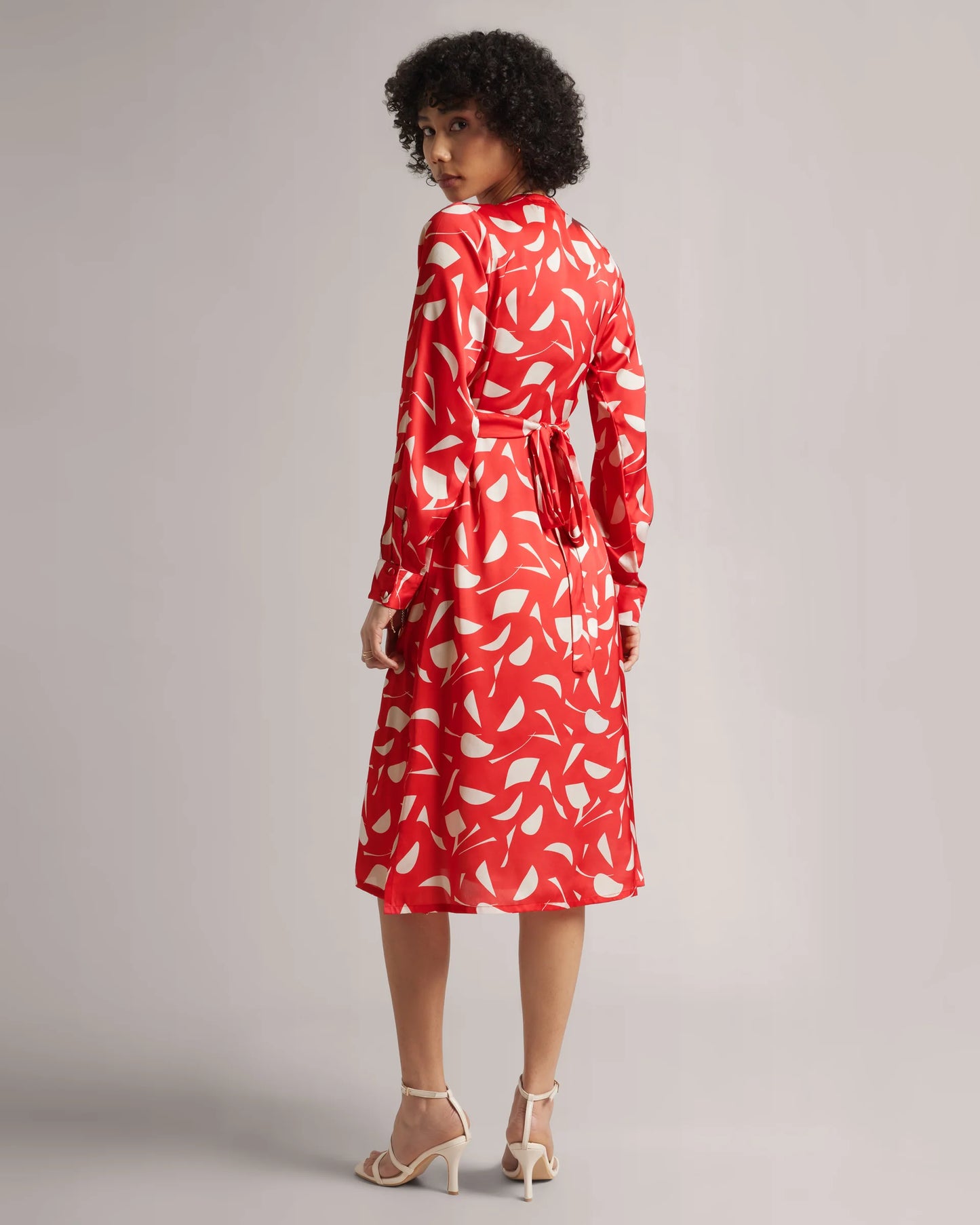 Red Abstract Print Wrap Dress With Side Slit