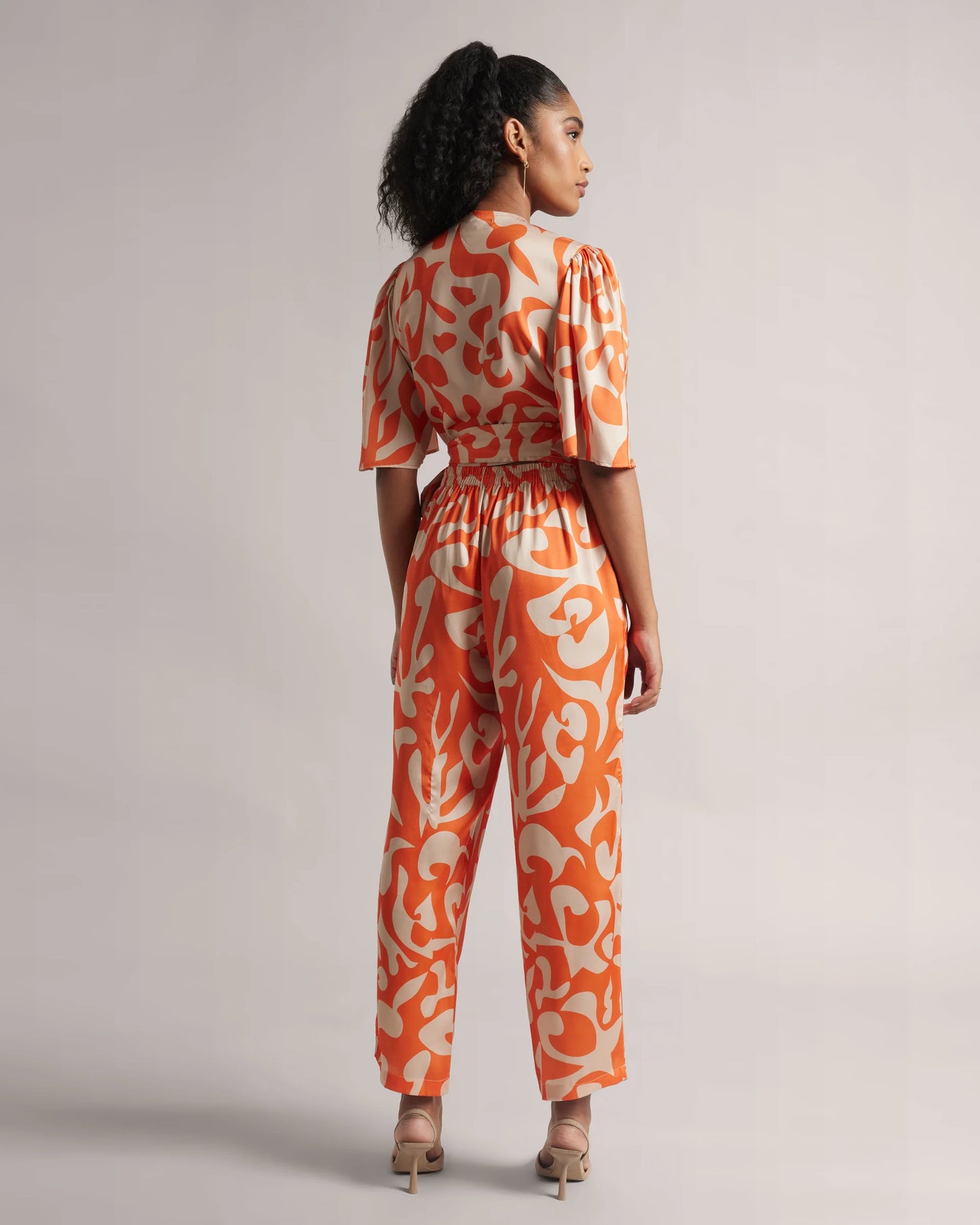 Abstract Print Orange Co-Ord Set with Side Tie-Up