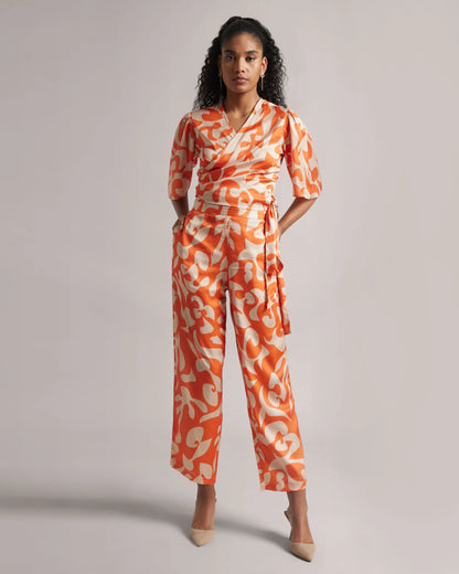 Abstract Print Orange Co-Ord Set with Side Tie-Up