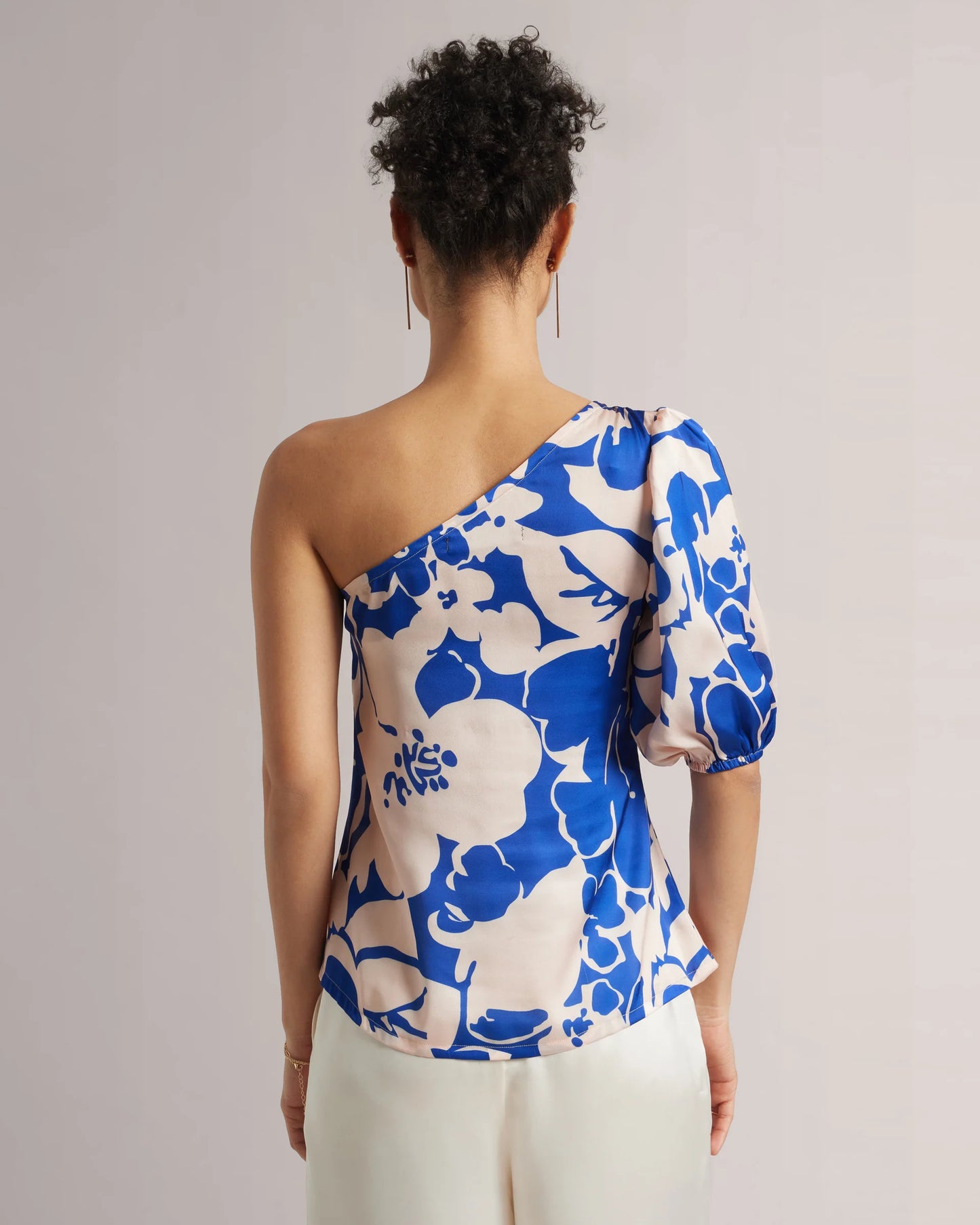 Royal Blue Abstract One-Shoulder A-Line Top