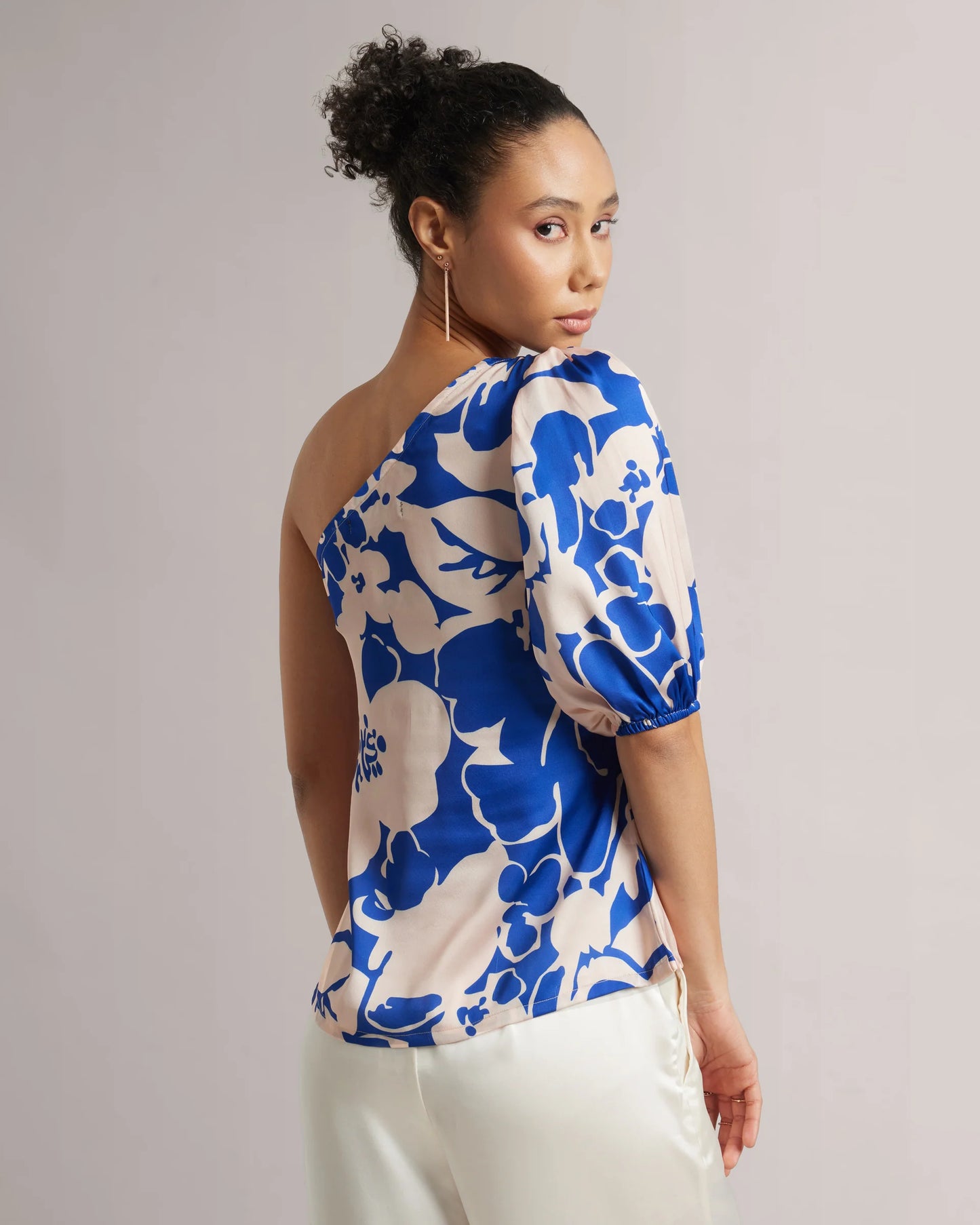 Royal Blue Abstract One-Shoulder A-Line Top