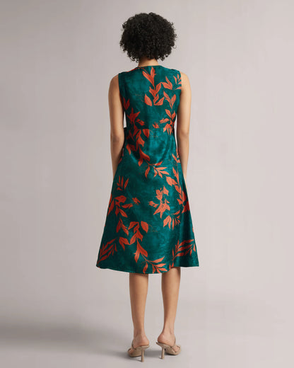 Dark Teal Floral Wrap Midi Dress