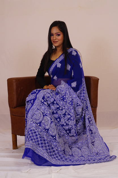 Chickenkari Blue lenhga saree nieshfashion