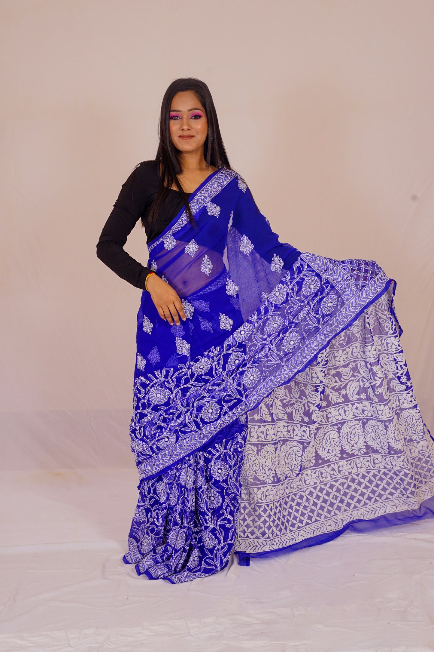 Chickenkari Blue lenhga saree nieshfashion