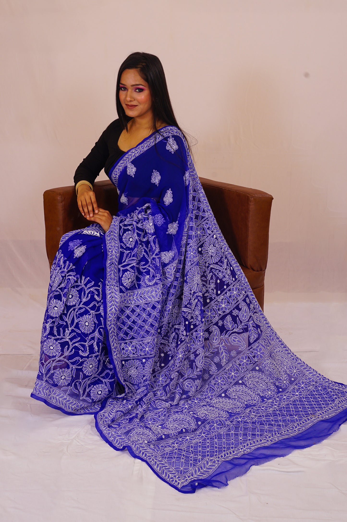 Chickenkari Blue lenhga saree nieshfashion