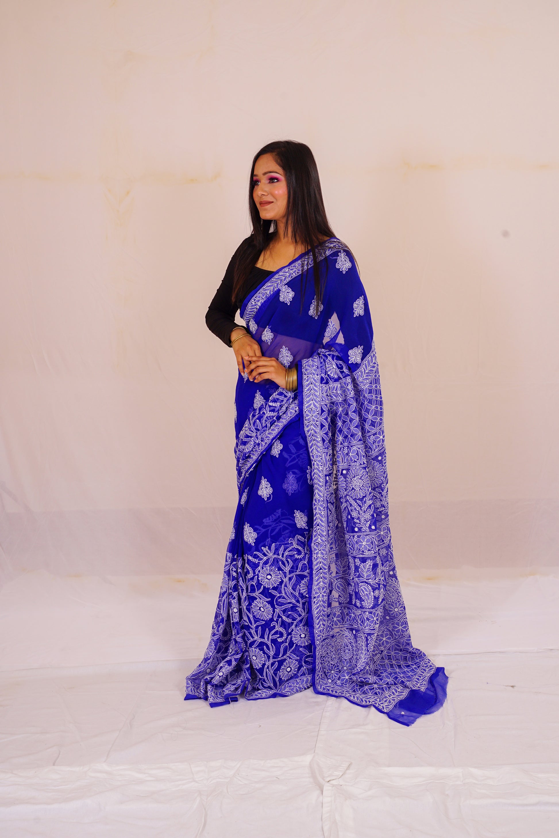 Chickenkari Blue lenhga saree nieshfashion